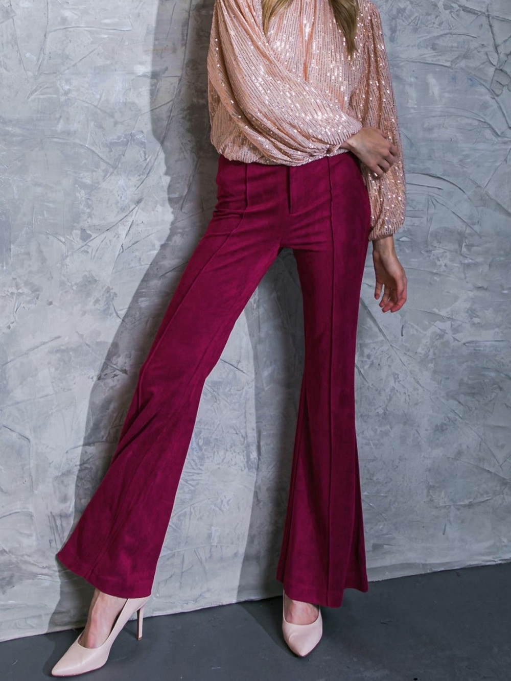 Flying Tomato Women's Faux Suede Flare Pants NWOT - Picture 3 of 5